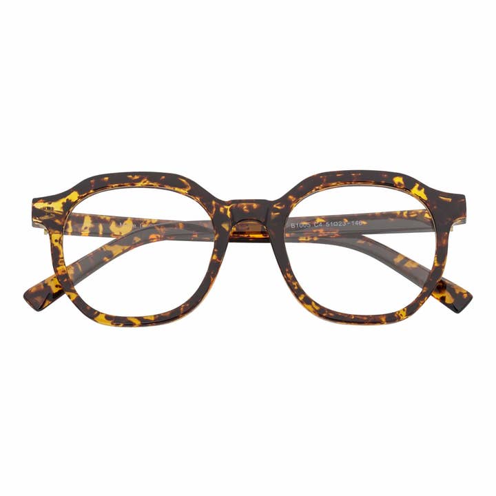 DARIO - Classic Round Horn Rimmed Blue Light Glasses Tortoise Shell Clear Lens for wholesale by Morspecs