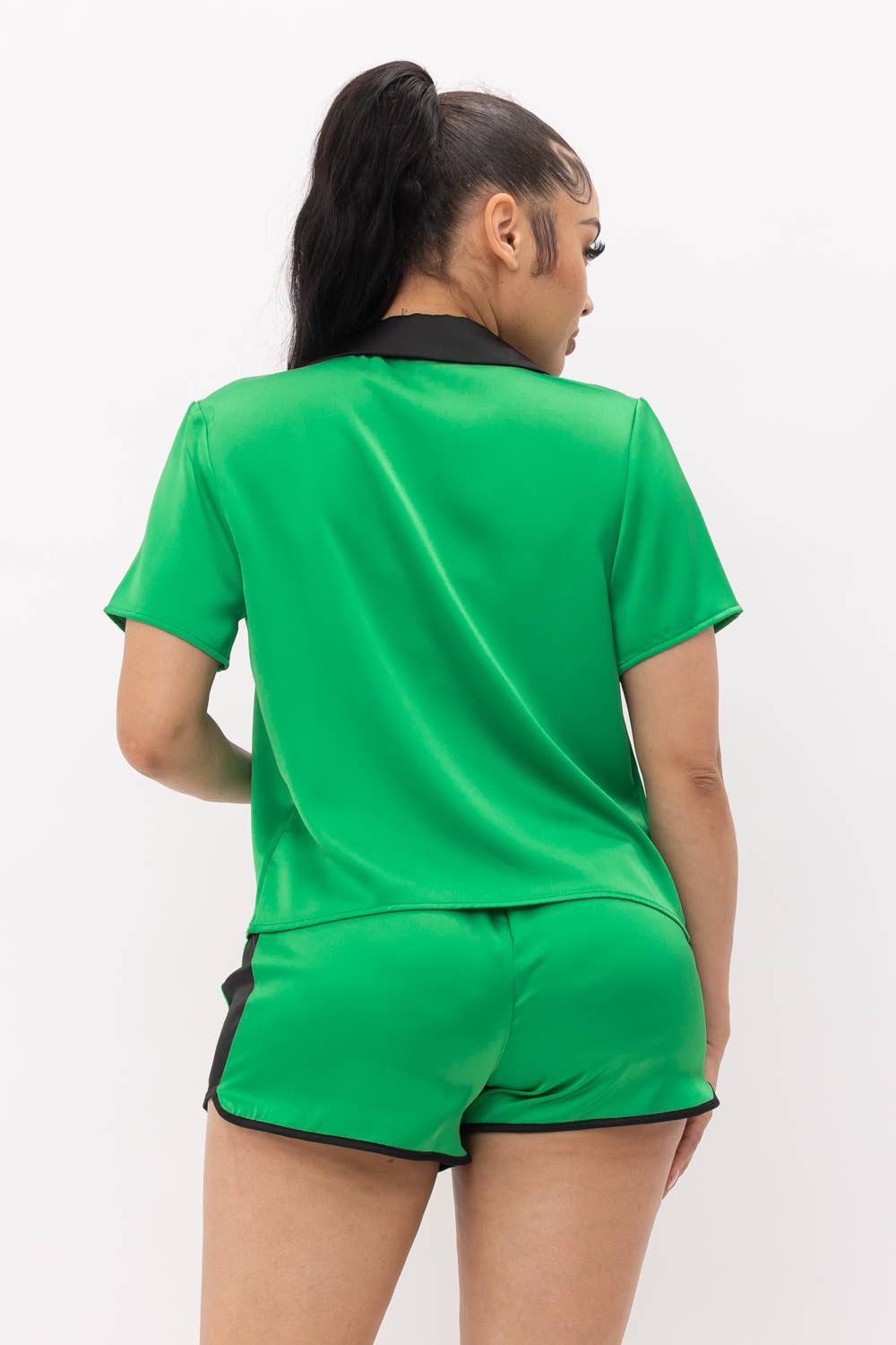 Julia by LoveJ – wholesale Set med topp och shorts – Dam – Button Down kontrast topp och främre Rock & Roll Shorts Set5