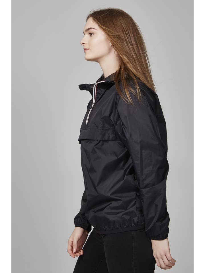 Black Quarter Zip Packable Rain Jacket and windbreaker for wholesale on Faire2