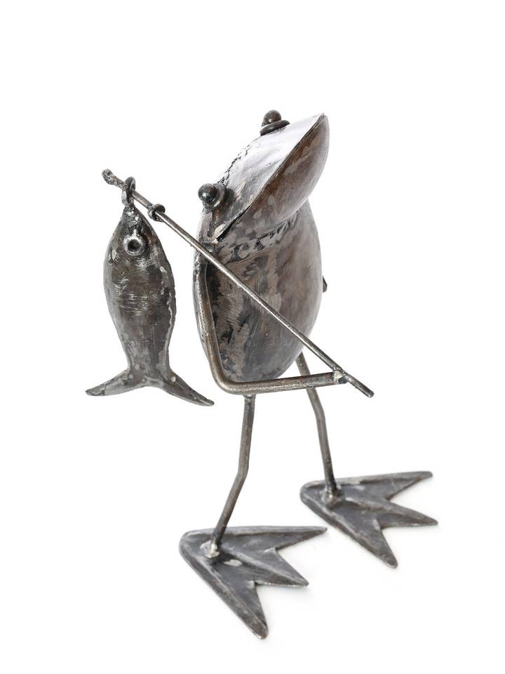 Metal Fishing Frog Sculpture for wholesale by Swahili | AFRICAN MODERN