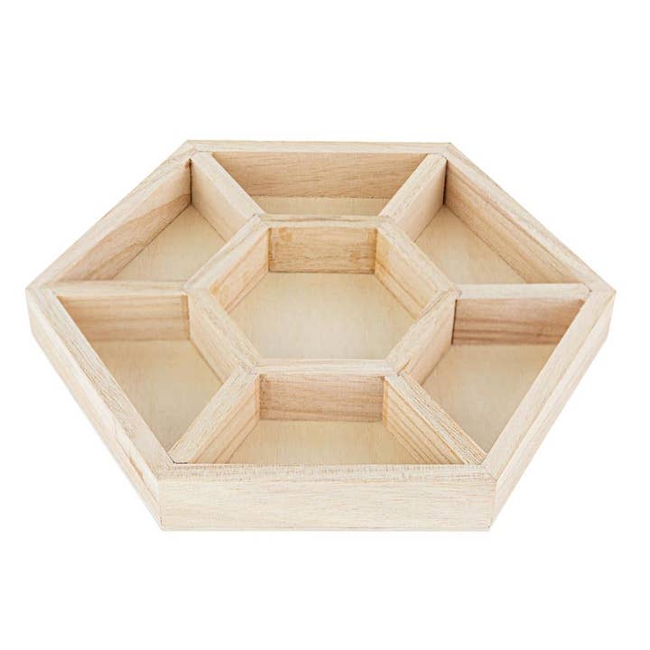 Hammont - Wholesale Serving Tray - Hexagon Sectional Wooden Trays 2 Pack 10.5"X10.5"X1"
