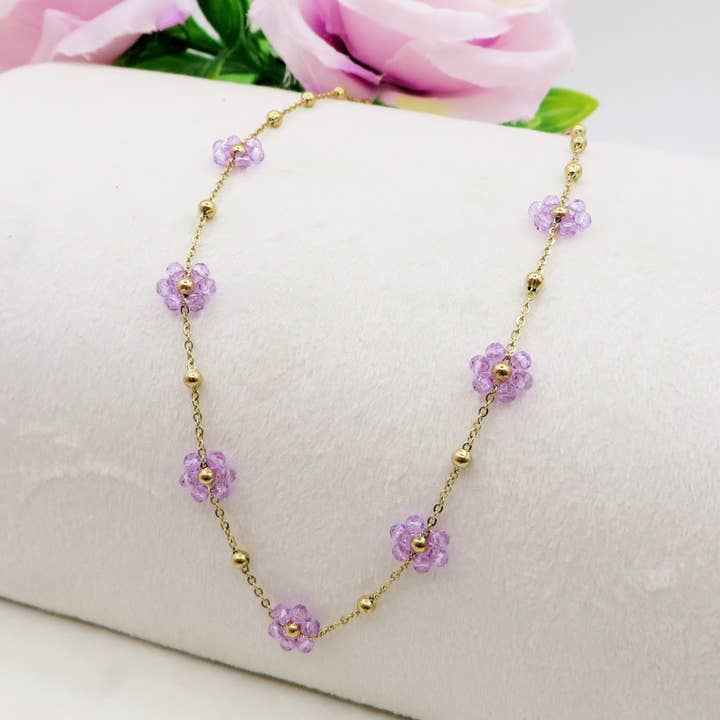 Daemon srls - Wholesale Pendant/Charm Necklace - DAISY ~ ACCIAIO INOSSIDABILE ~ Collana con fiori e cristalli18