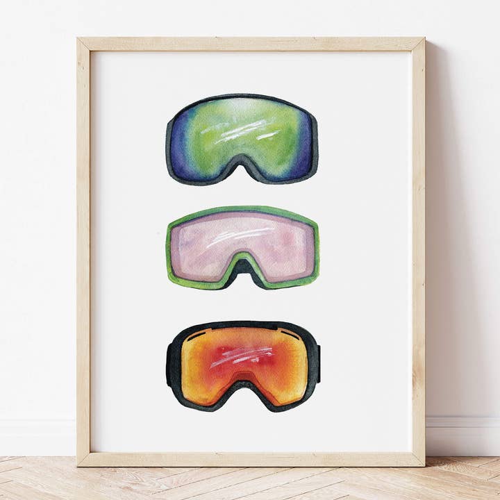 Watercolor Wednesday - Wholesale Art Print - Modern Ski Goggle Trio | Minimalist Watercolor Art Print