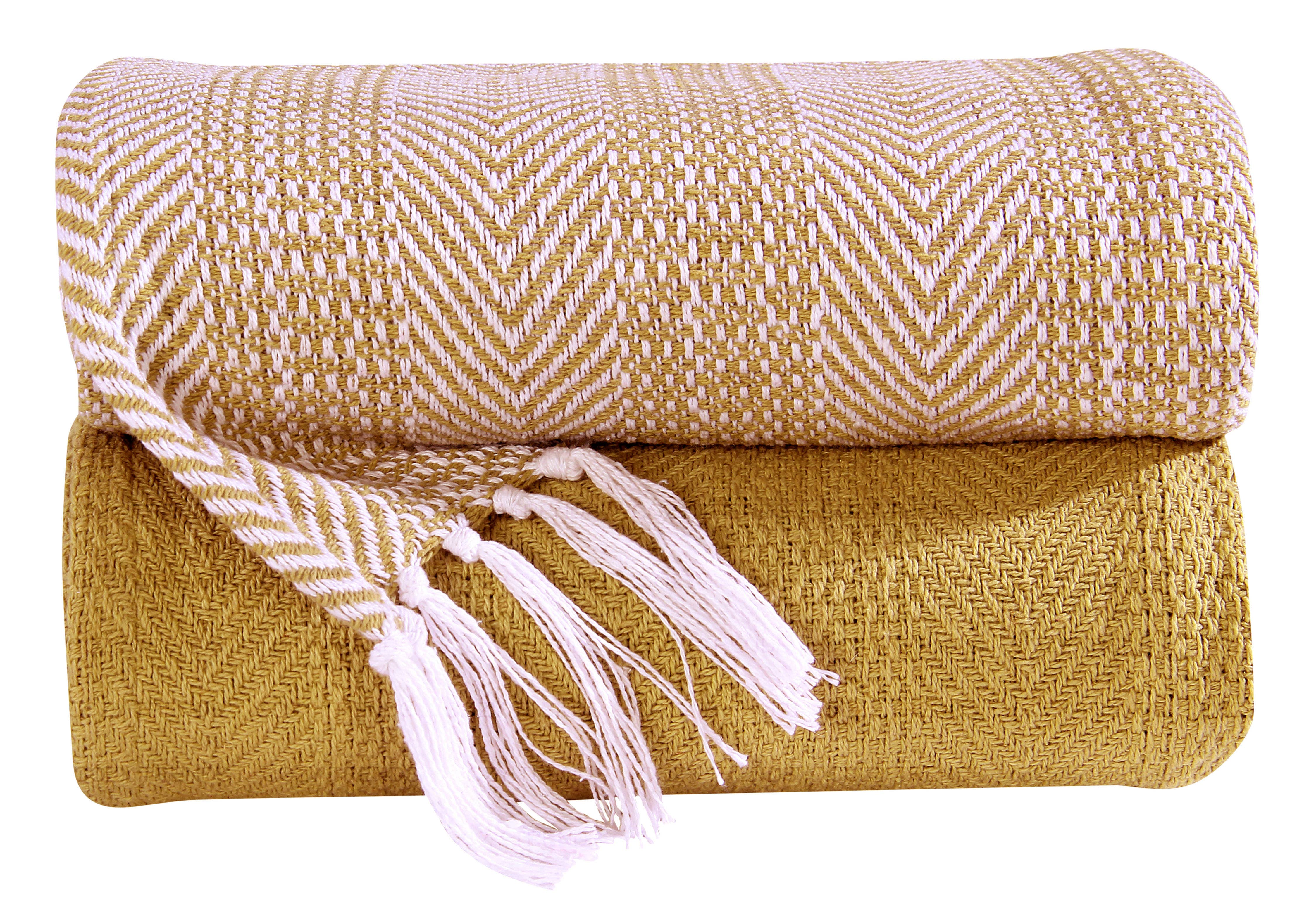 COZY HOMES COLLECTION – Engroshandel Tæppe – Håndvævet 100% bomuld kaste tæppe sildeben (sæt med 2)0