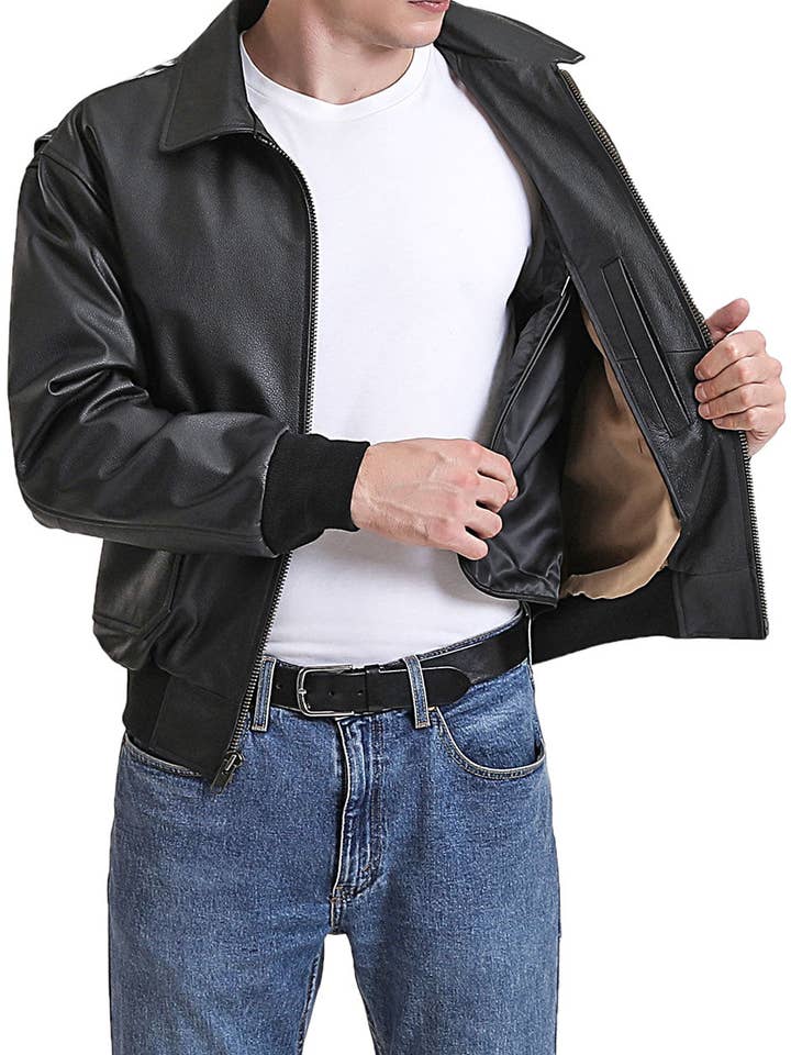 Dark Brown Landing Leathers Men Air Force G-2 Goatskin Leather Flight Bomber Jacket for wholesale on Faire
