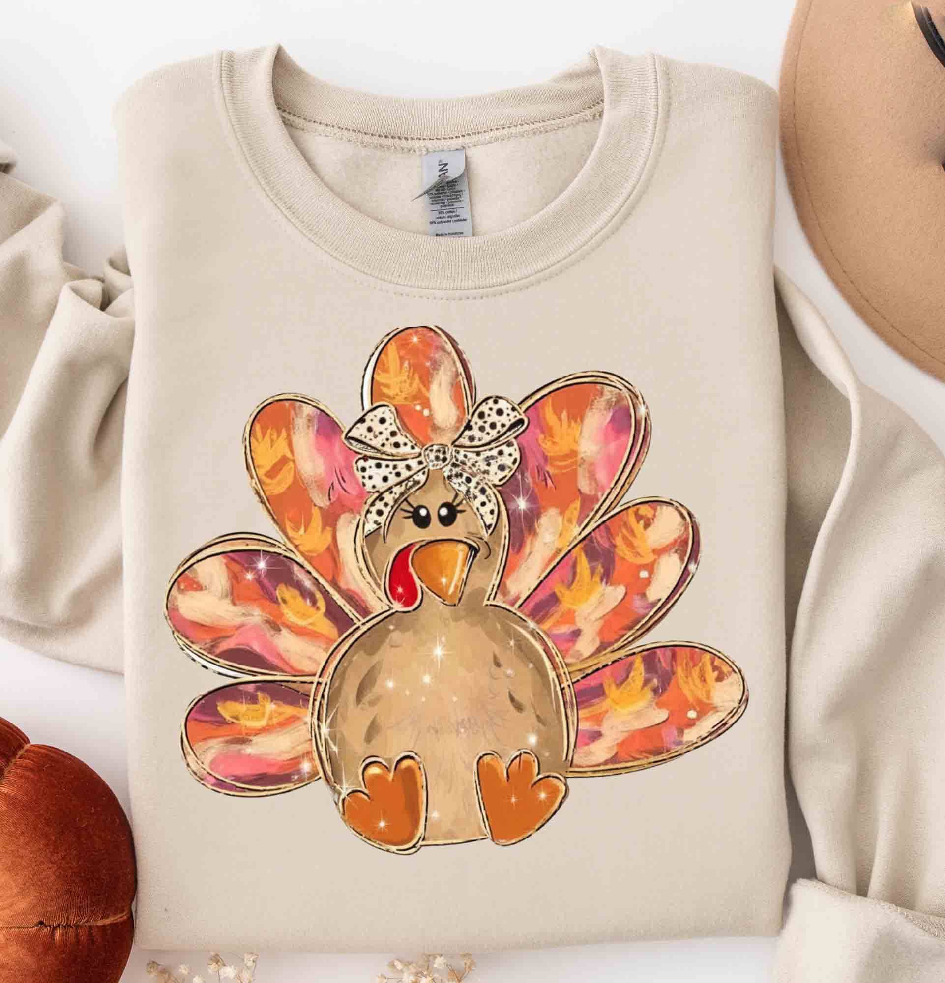 NVC Ecommerce LLC - Wholesale T-Shirt (Graphic) - Women's - Colorful Gold Glitter Turkey Sweatshirt, Thanksgiving Shirt2