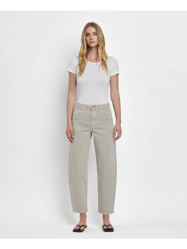 ROCK GREY SUPER HIGH RISE SLIM BARREL JEANS T6627RGR for wholesale on Faire2