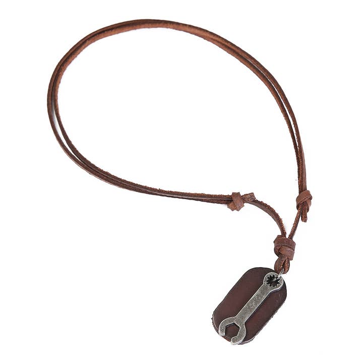 Mad Man - Wholesale Pendant/Charm Necklace - Leather Wrench Necklace