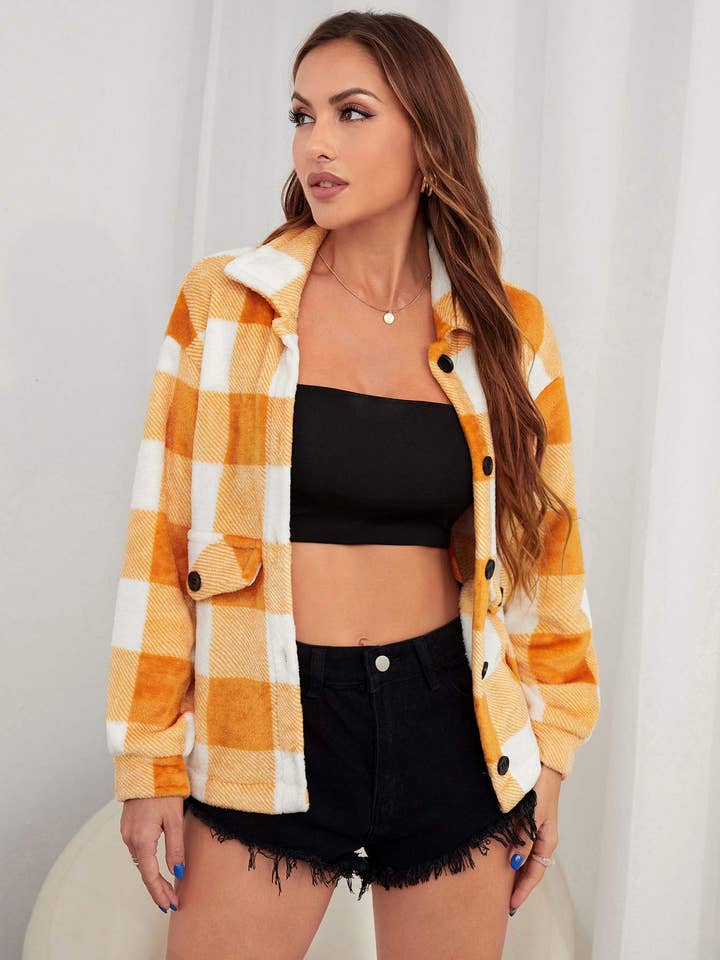 gingham drop shoulder jacket for wholesale by Queen Fashion