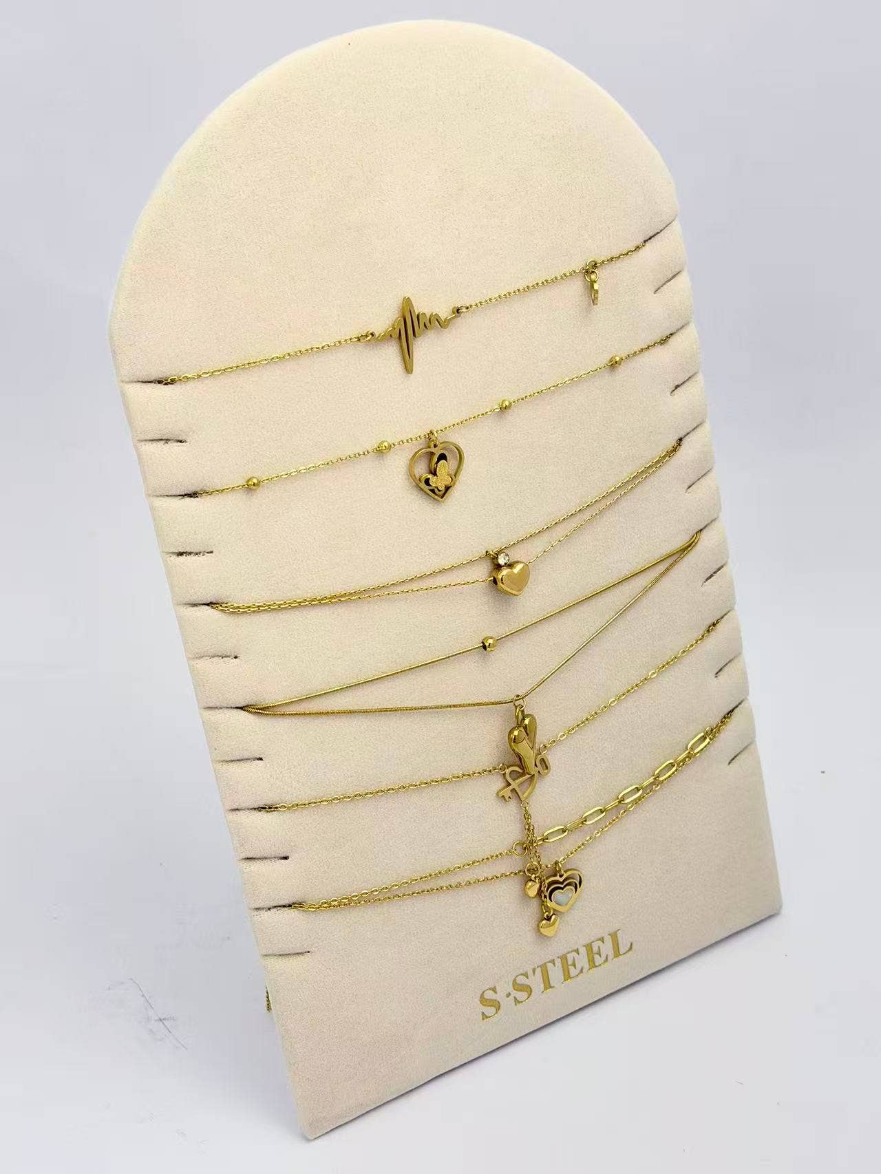 COSMOS - Wholesale Jewelry Set - SET OF 6 STEEL NECKLACES HEART PATTERN DISPLAY INCLUDED1