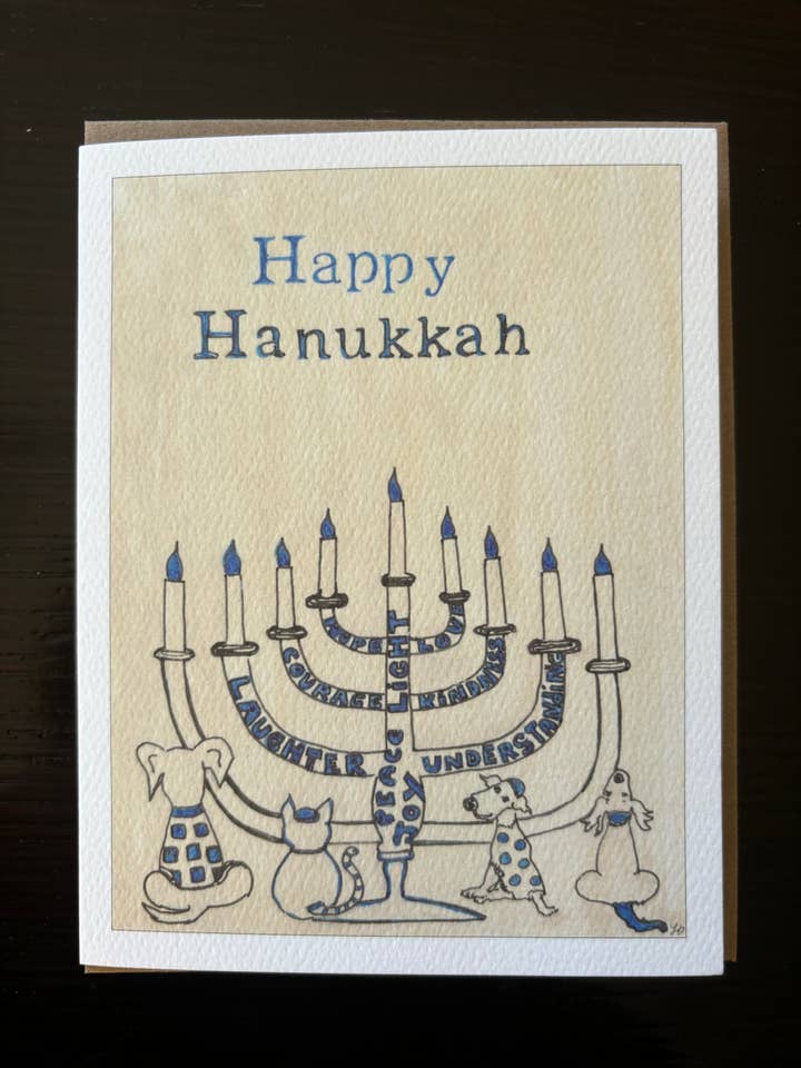 Lyckligt Hanukkah hundkattmenorah semesterkort för wholesale av Bernie Street Studios