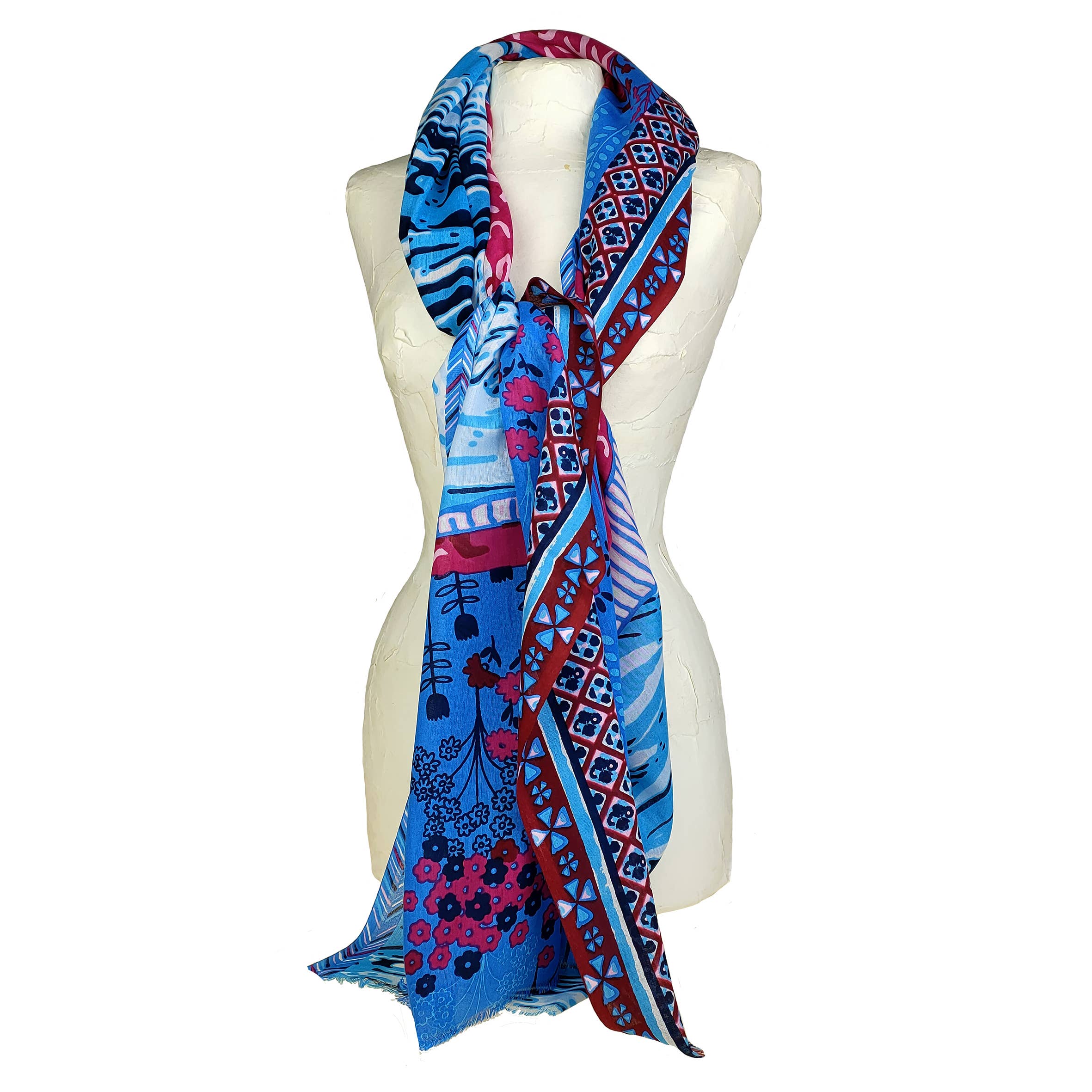 Supplement D'AM - Wholesale Scarf - Women's - Crocodile, flowers, and pastel water patterned cotton pareo stole1