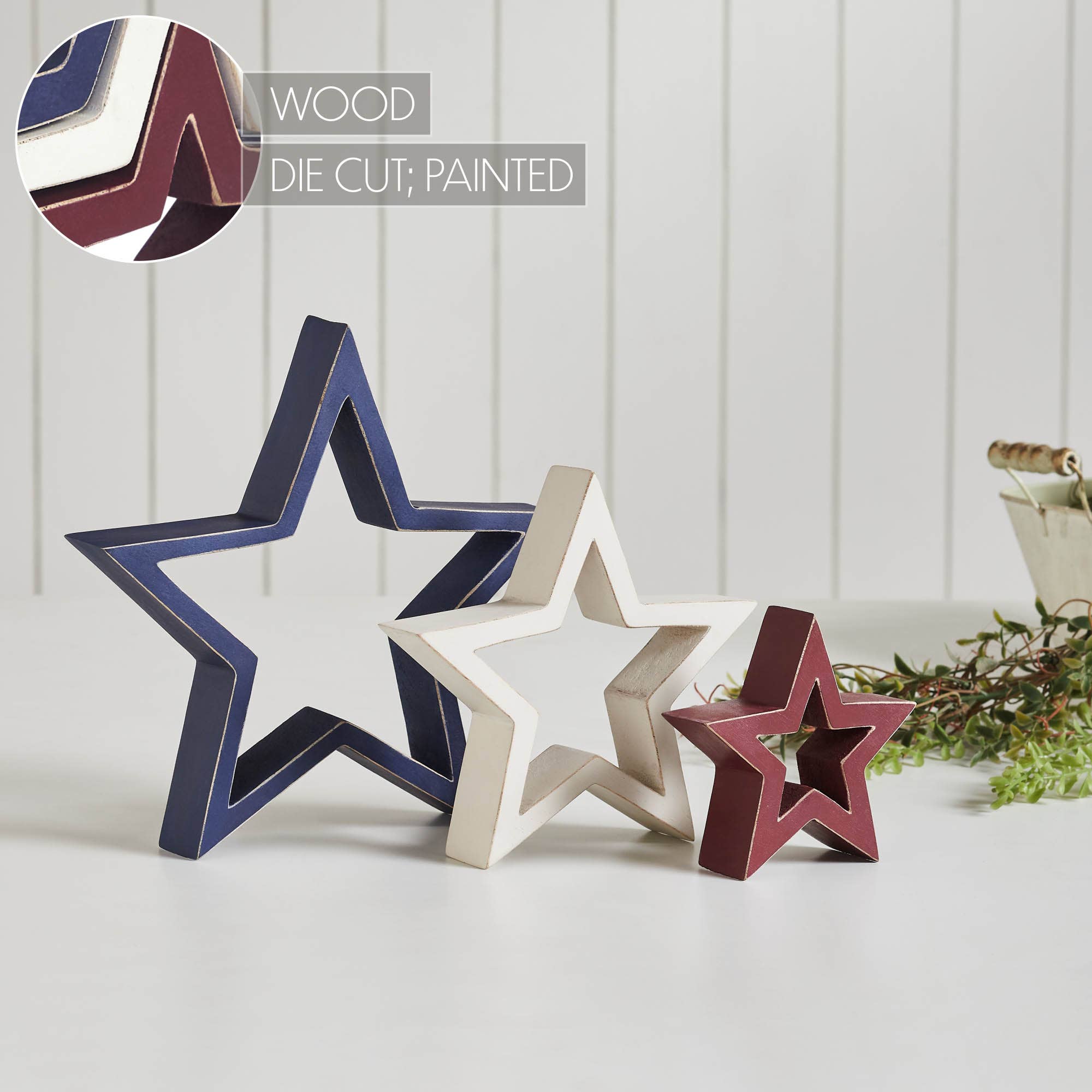 VHC Brands - Wholesale Ornament - Wooden Nested Stars RWB 3-in-1 10x10x1.56