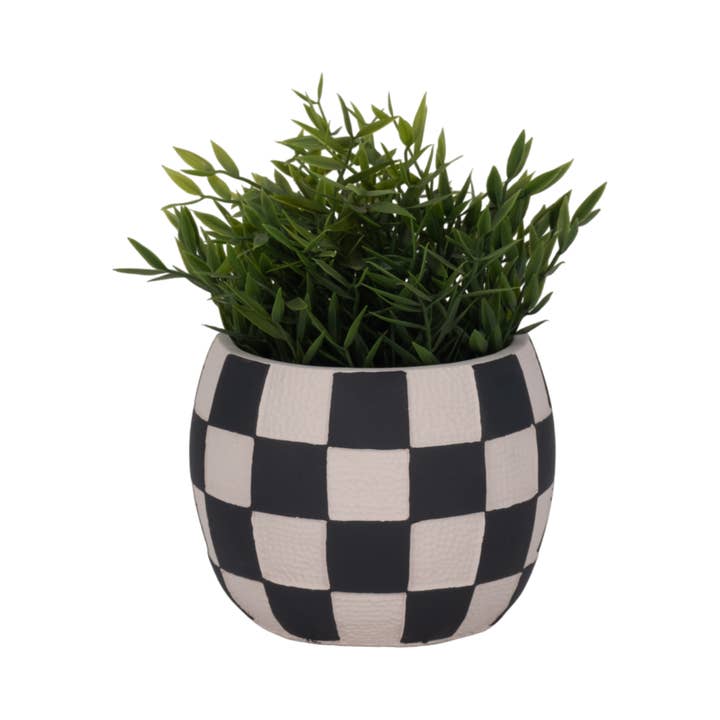 Sagebrook Home - Wholesale Plant Pot - Planter - Black/White Pottery Checkerboard Rounded, 7 in.5
