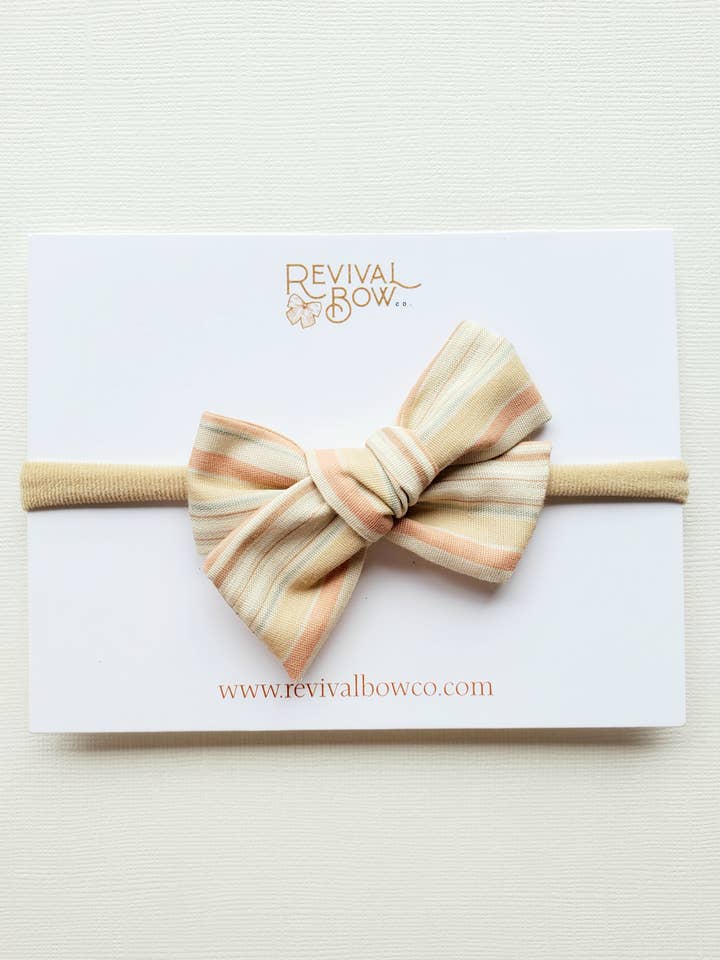 Beach Stripe Bow on Headband • Summer Bow • Neutral Bow for wholesale by Revival Bow Co.