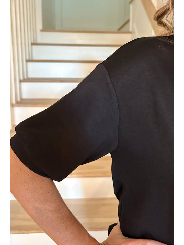 Casual Upgrade Half Sleeve Luxe Top- Black for wholesale on Faire4