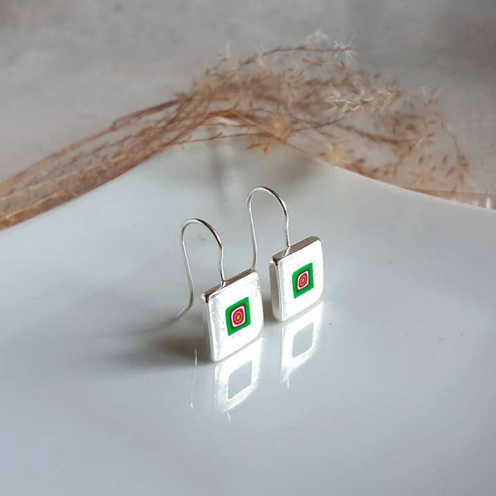 PASTACUITA – Engroshandel Hængeøreringe og creoløreringe – „Millefiori“ firkantede krog øreringe. klassisk og grundlæggende13