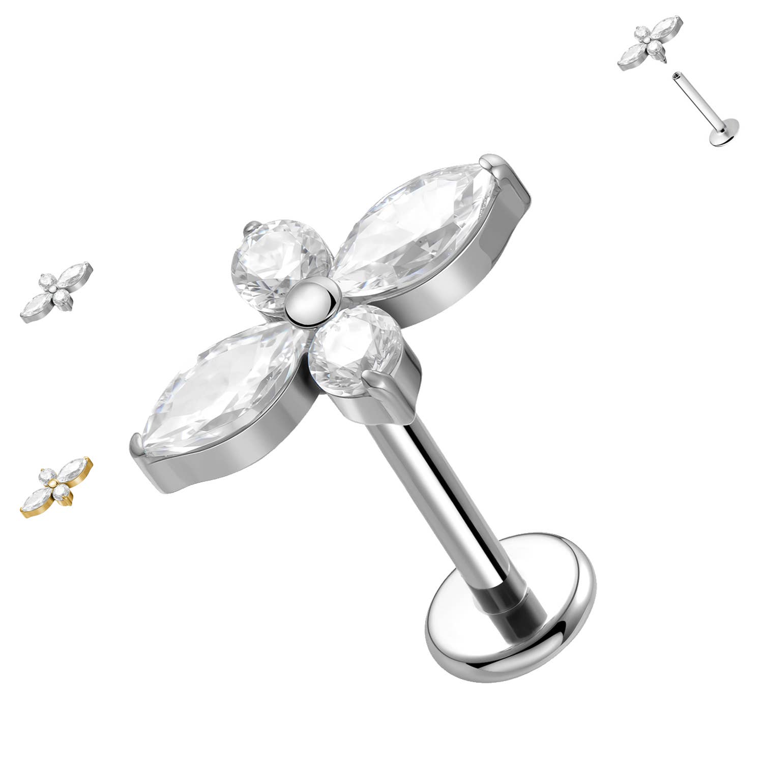 Awaken - Wholesale Enkele oorbel - Labret Piercing met Interne Kristallen PC-2202