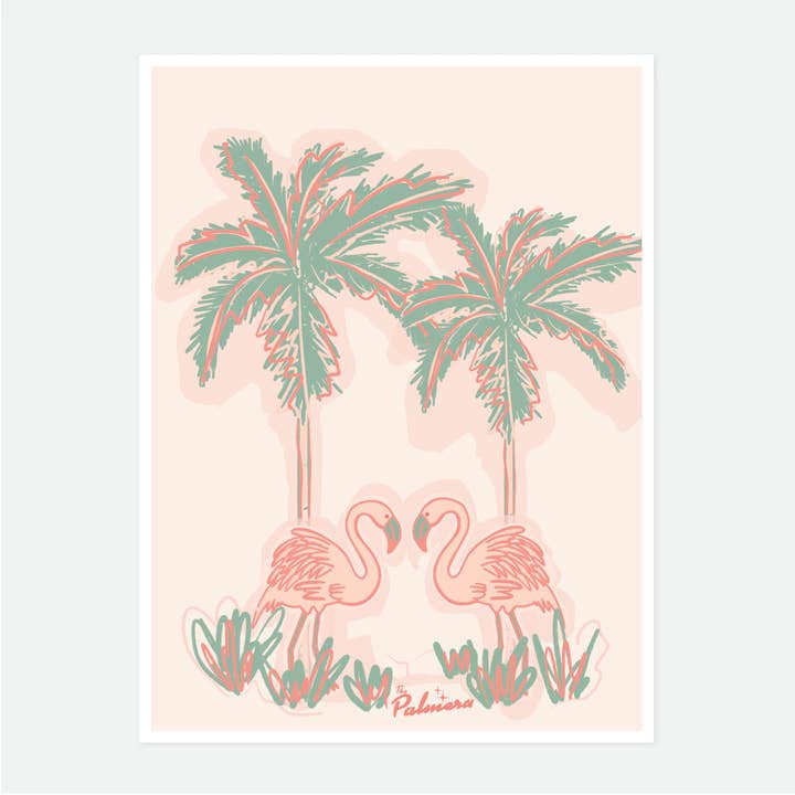 Flamingo Love (blue) / Vintage Art Print for wholesale by The Palmera Design Studio