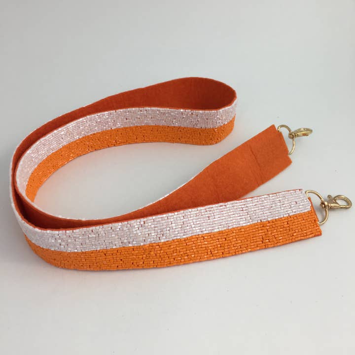 Orange and white beaded purse strap for wholesale by SongLily