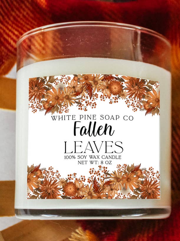 Faldne blade - 8 oz. Klar glas sojavokslys for engroshandel hos White Pine Soap Company