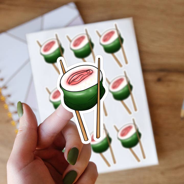 Weerbestendige handgetekende sushi vagina sticker voor wholesale door Crafted By Rebecca B