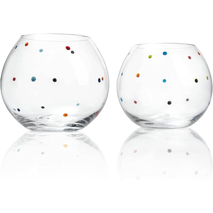 The Wine Savant / Khen Glassware - Wholesale Wine Glass - Polka Dot Set of 2 Stemless Bubble Wine Glasses 16 oz
