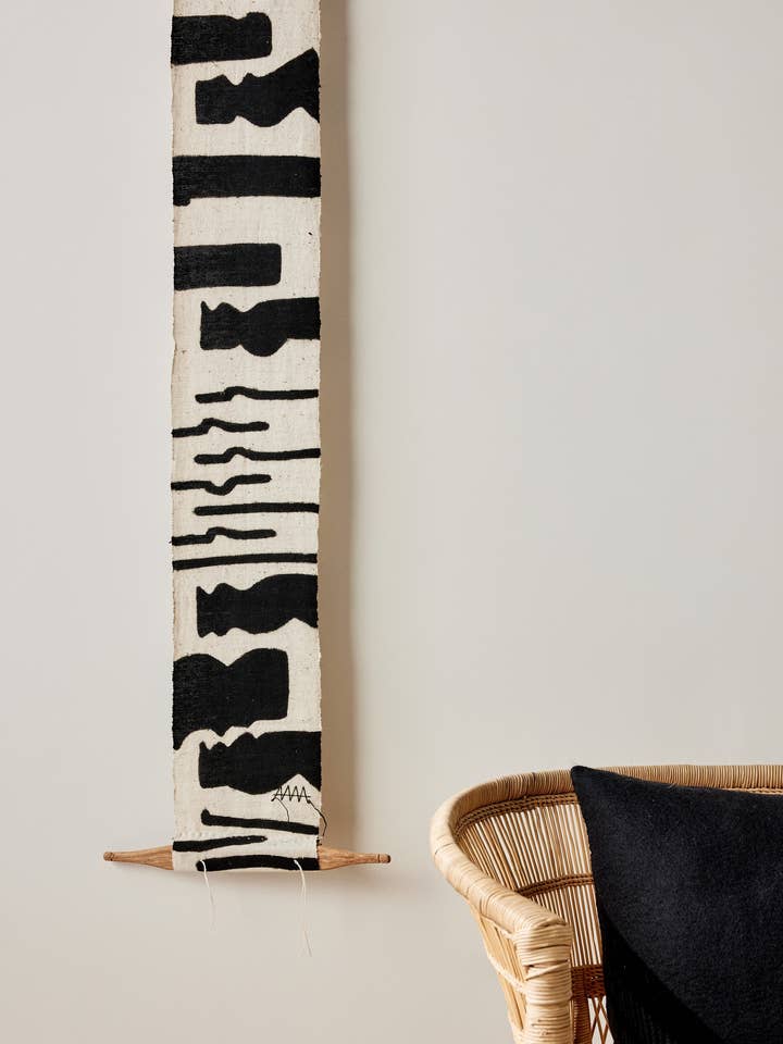 Vibrations Bogolan Wall Totem in White with Black Vibes for wholesale by kanju Interiors