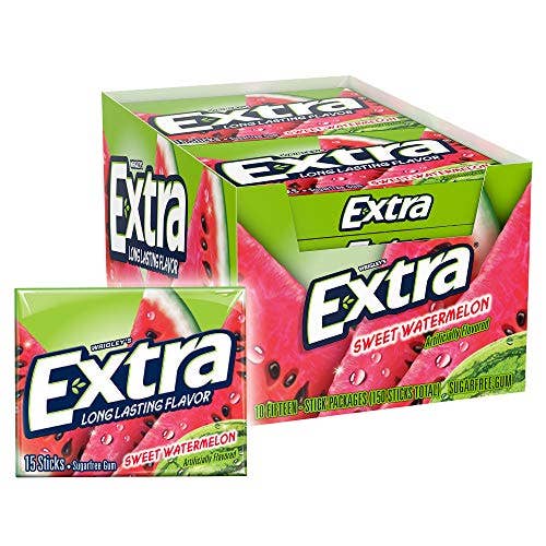Shop The King - Wholesale Chewing Gum - EXTRA Sweet Watermelon Sugarfree Gum, 15 Pieces (Pack of 10)
