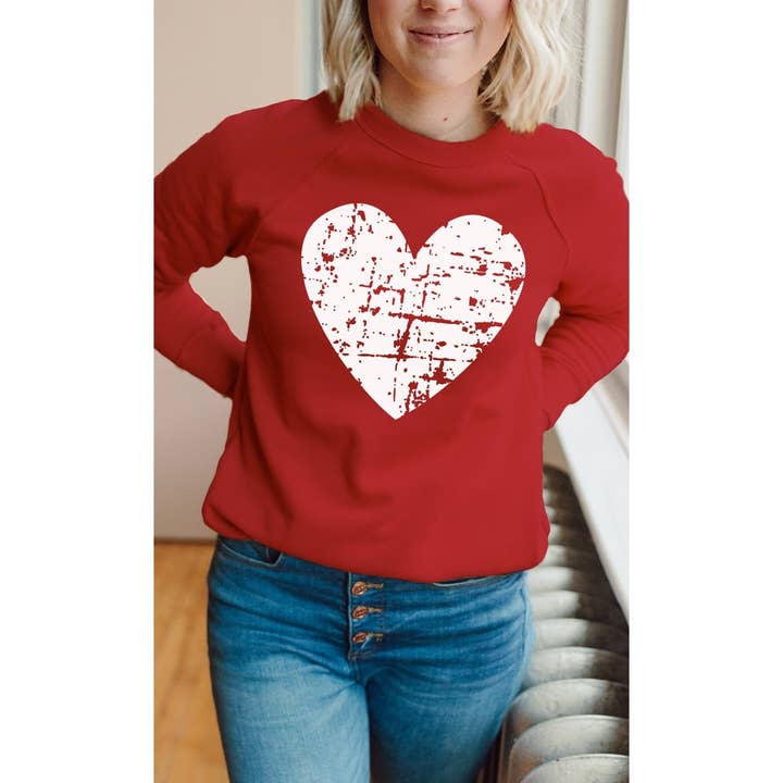 Distressed Heart, Love, Valentine's Day Fleece Sweatshirt for wholesale by Kissed Apparel