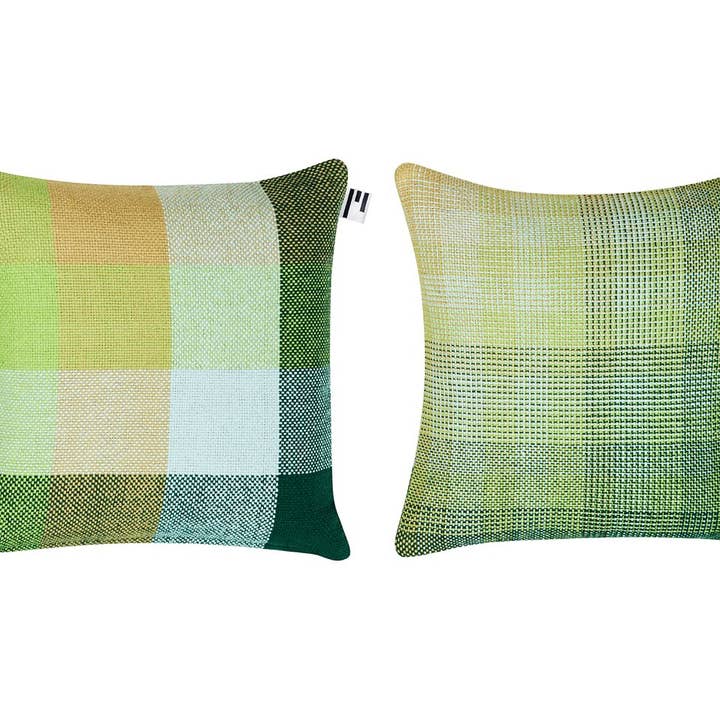 Fodera per cuscino Gradient & Squares Green per la vendita all'ingrosso da parte di Simon Key Bertman