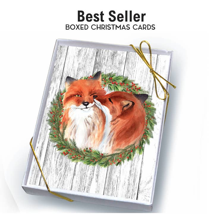 Horse Hollow Press | Pretty Snarky Equestrian Cards|Stickers - Wholesale Christmas Card - Fox Boxed Christmas Cards / Fox Snuggles / 8 Holiday Cards
