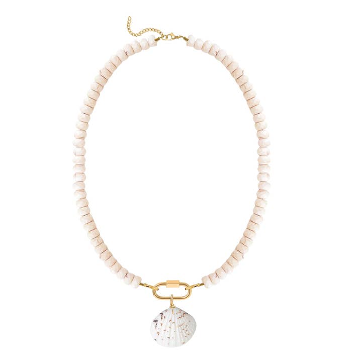 Ivory Crack Turquoise Charm Keeper Necklace with Natural Shell for wholesale by Mint + Sky