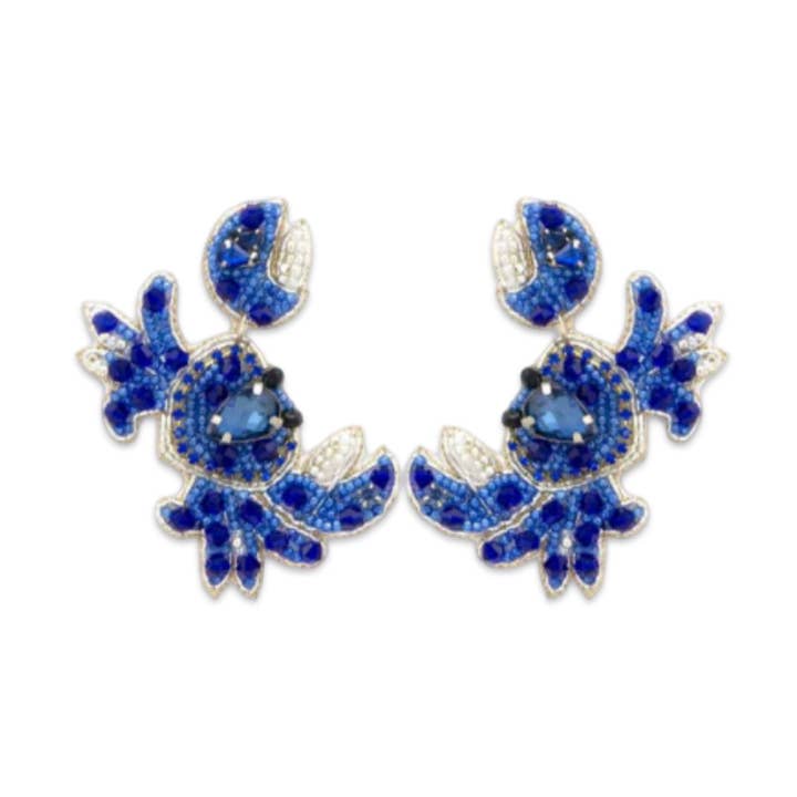 Coastal Blue Beaded Crab Earring | Resort Earring| Coastal for wholesale by Pierce + Hide