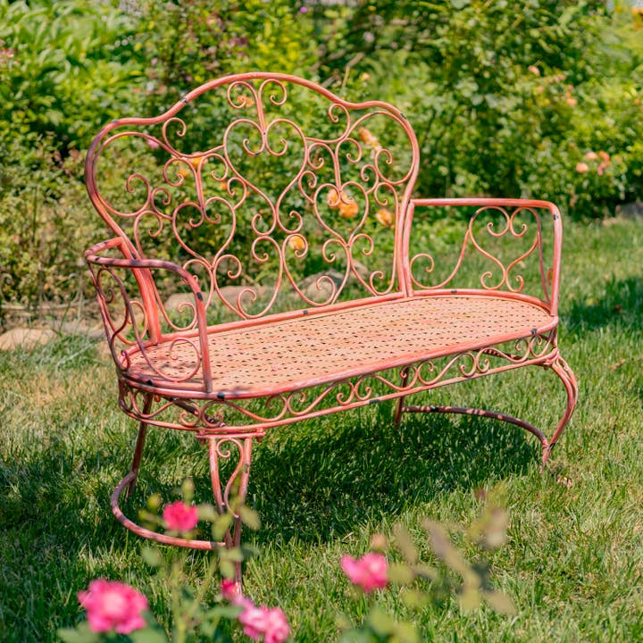 Zaer Ltd. International - Wholesale Bench - Esme Iron Garden Bench with Heart Designs- 3 Color Options