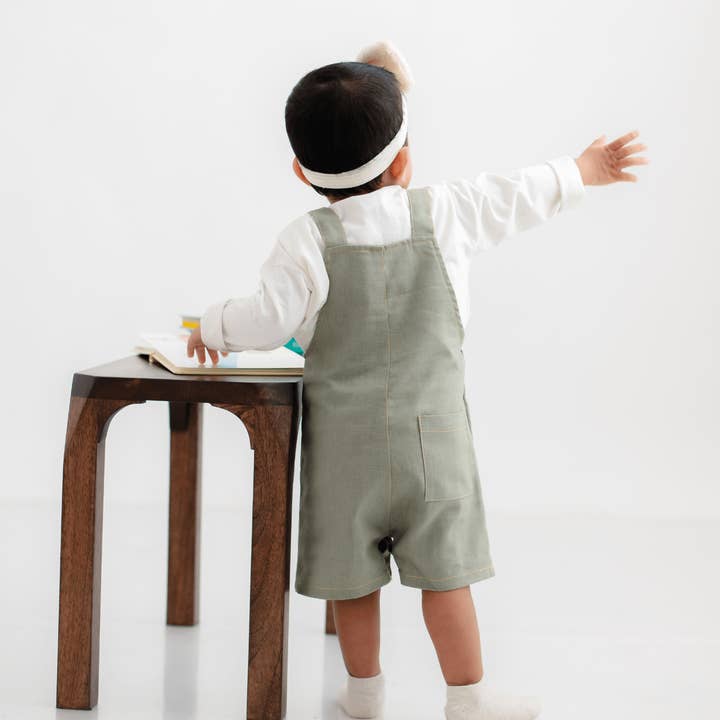 Zoey Inc. - Wholesale Overalls – Baby - Pocketful of Play Linen Cotton Unisex Dungaree (Sage Green)2