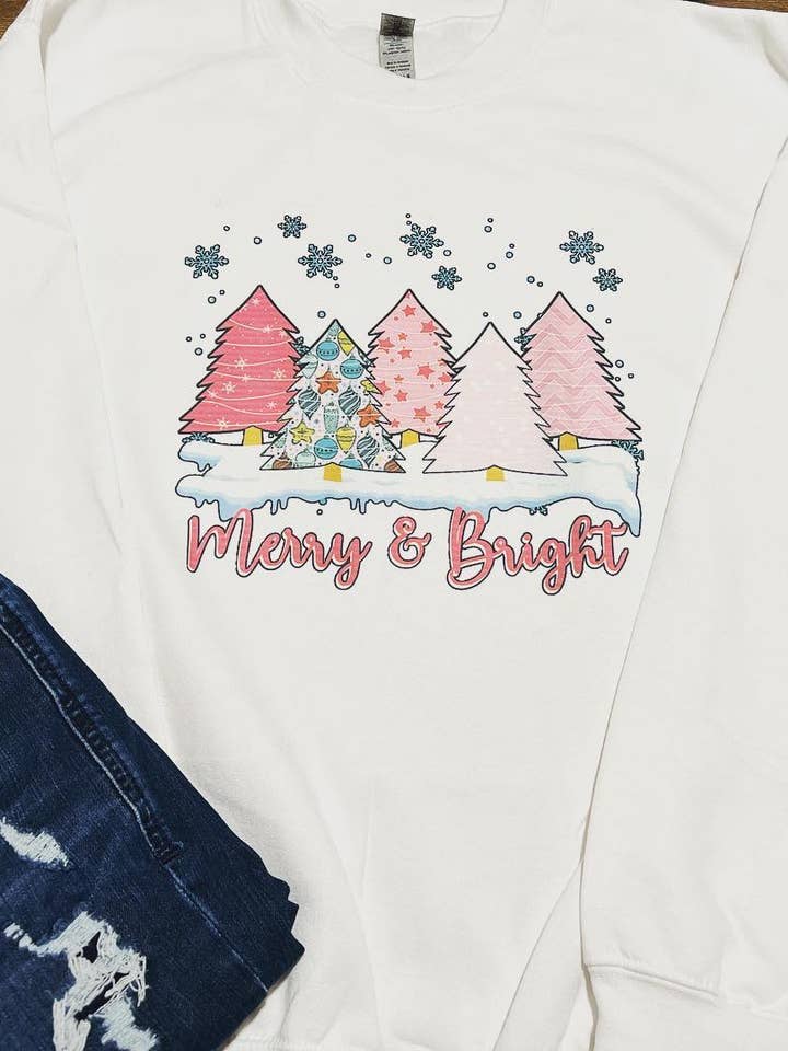 Merry & Bright Christmas met ronde hals voor wholesale door Bearded Bird Apparel