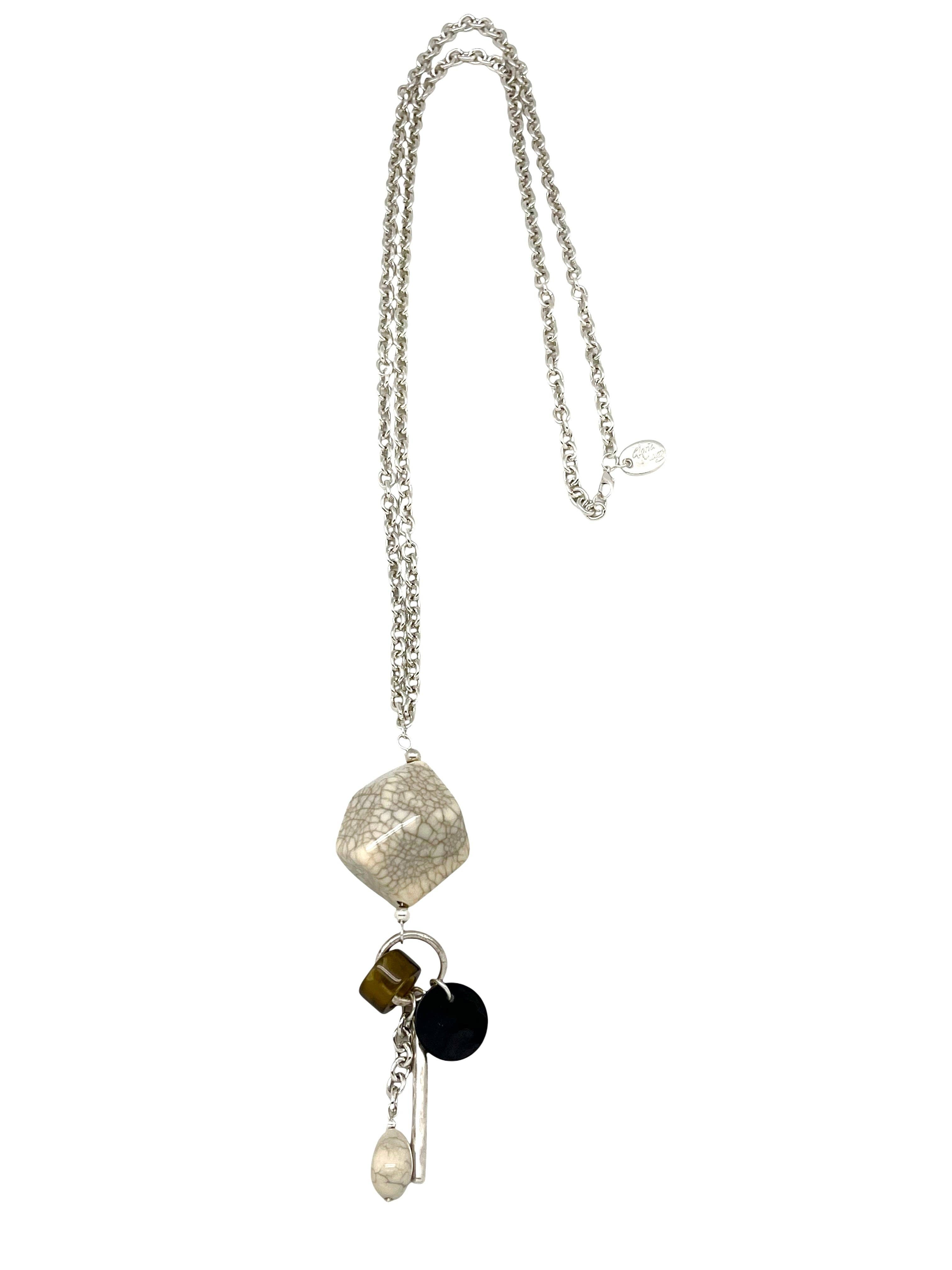 Gloria Mago - Wholesale Pendant/Charm Necklace - Long necklace Meteoro pendant charms mother-of-pearl crystal in silver 10µ0