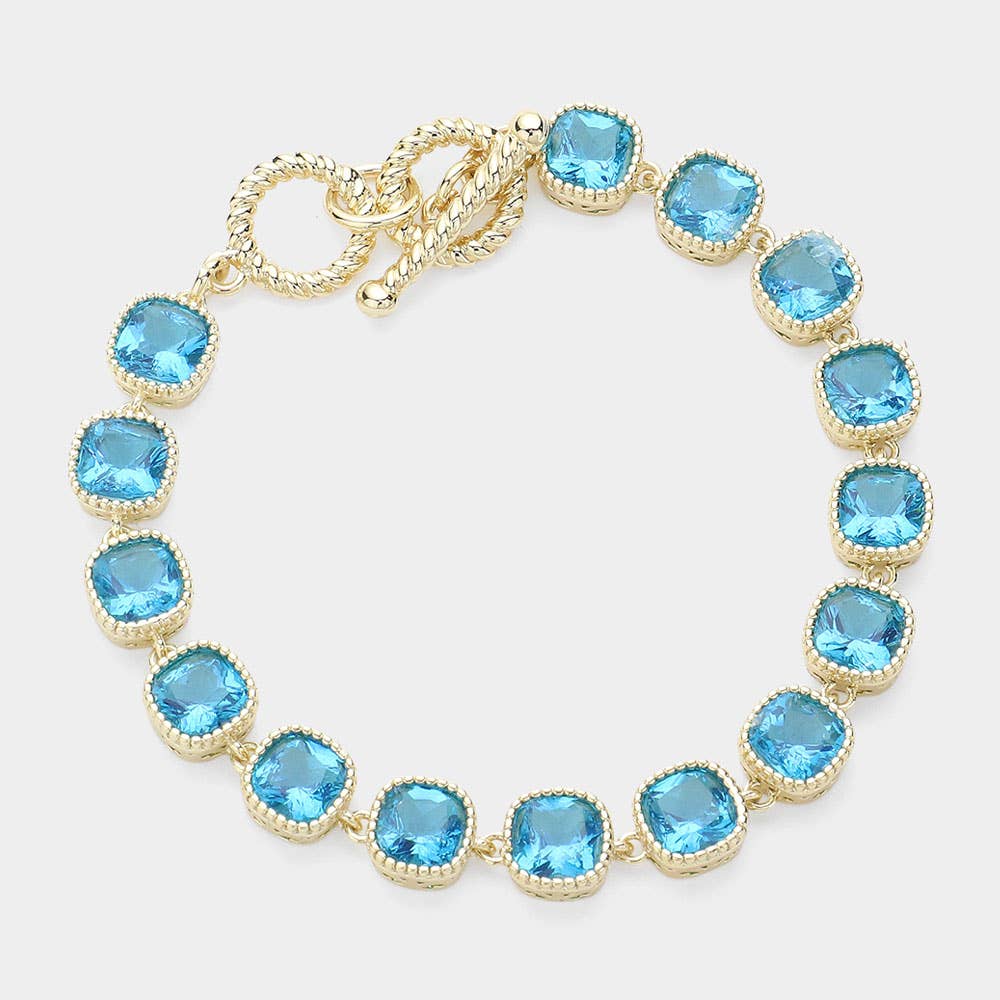 Sensibling Corp. - Wholesale Link & Chain Bracelet - 14K Gold Plated Square CZ Stone Link Evening Toggle Bracelet0