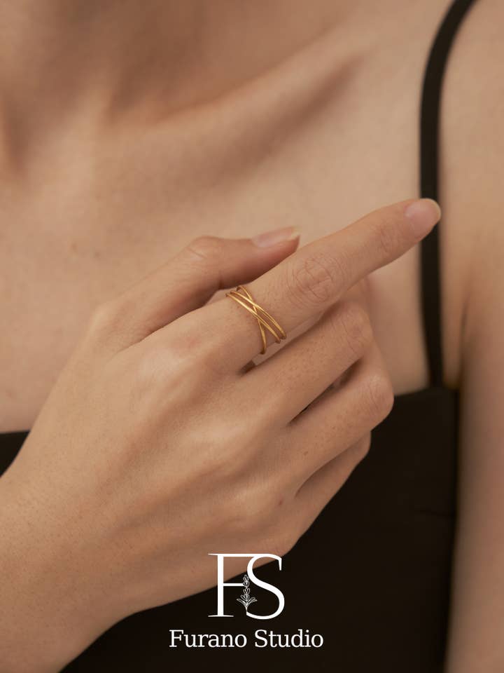 18K Gold Plated Triple Band Ring for wholesale by Furano Studio