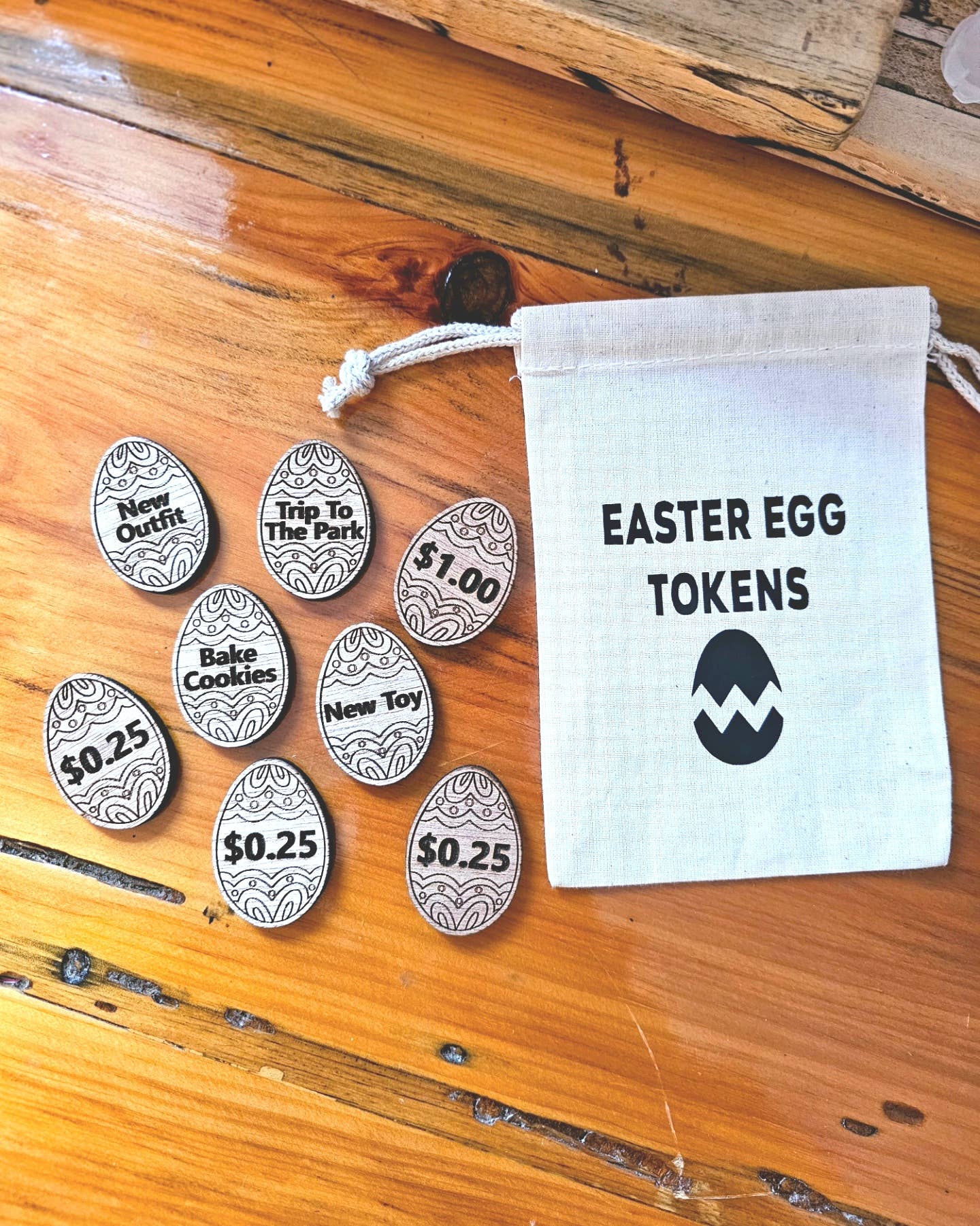 Bringinggroovyback – wholesale Keepsake coin/token – Wooden Easter Tokens – Reusable, Eco-Friendly, fun, gifts.1