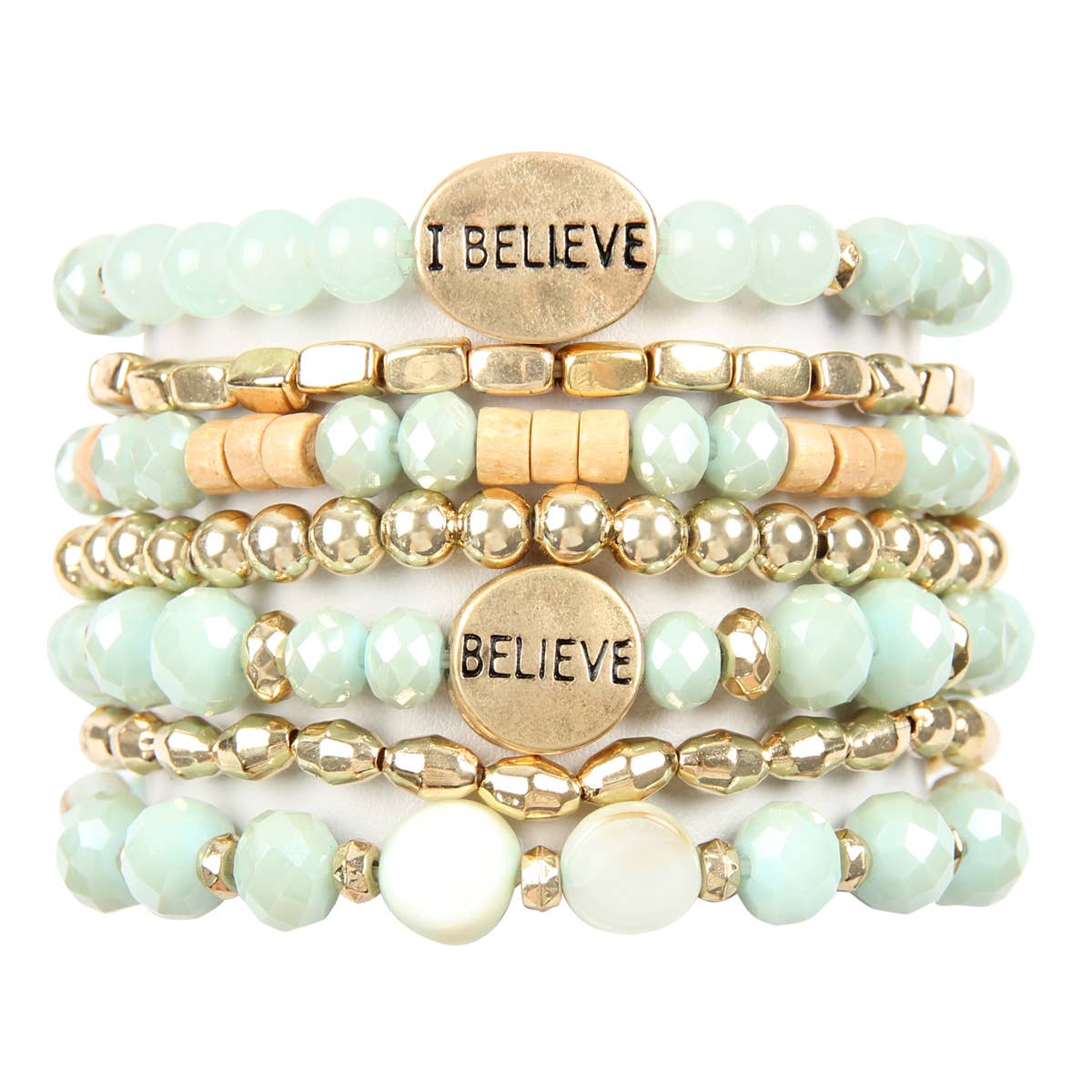 MYS Wholesale Inc - Wholesale Beaded Bracelet - Trendy I Believe Charm Mix Beads Stackable Bracelet8