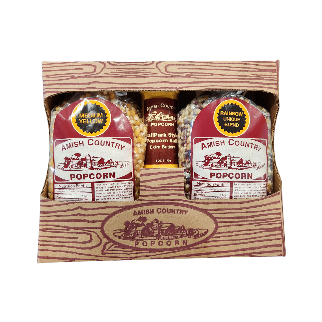 Amish Country Popcorn - Wholesale Popcorn - Popcorn Gift Box with 2/2lb Bags and 5.5 Ballpark Buttersalt3