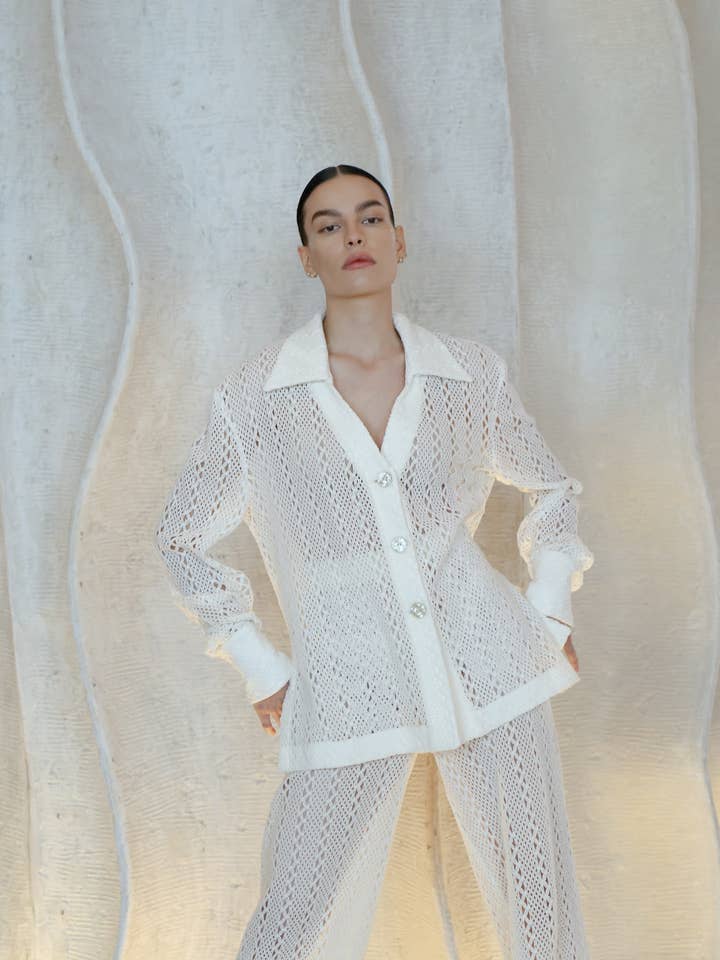 Della Knit Cotton Crochet Shirt for wholesale by MAET