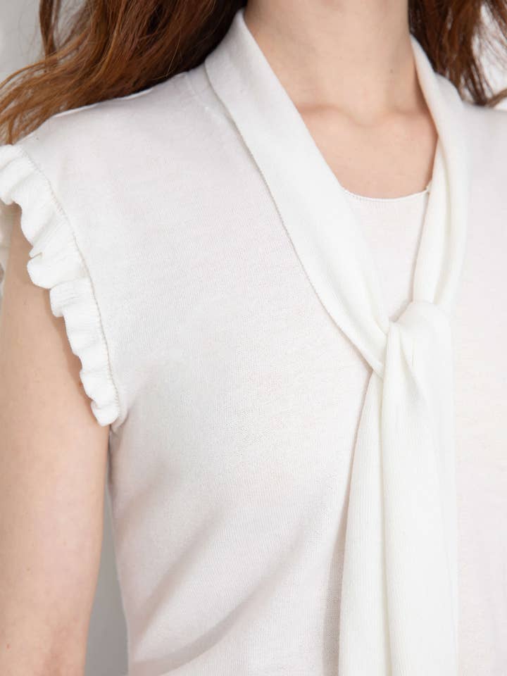 CUBIC - Wholesale Knit Top - Women's - Ruffled Sleeve Sleeveless Knit Top with Attached Scarf10