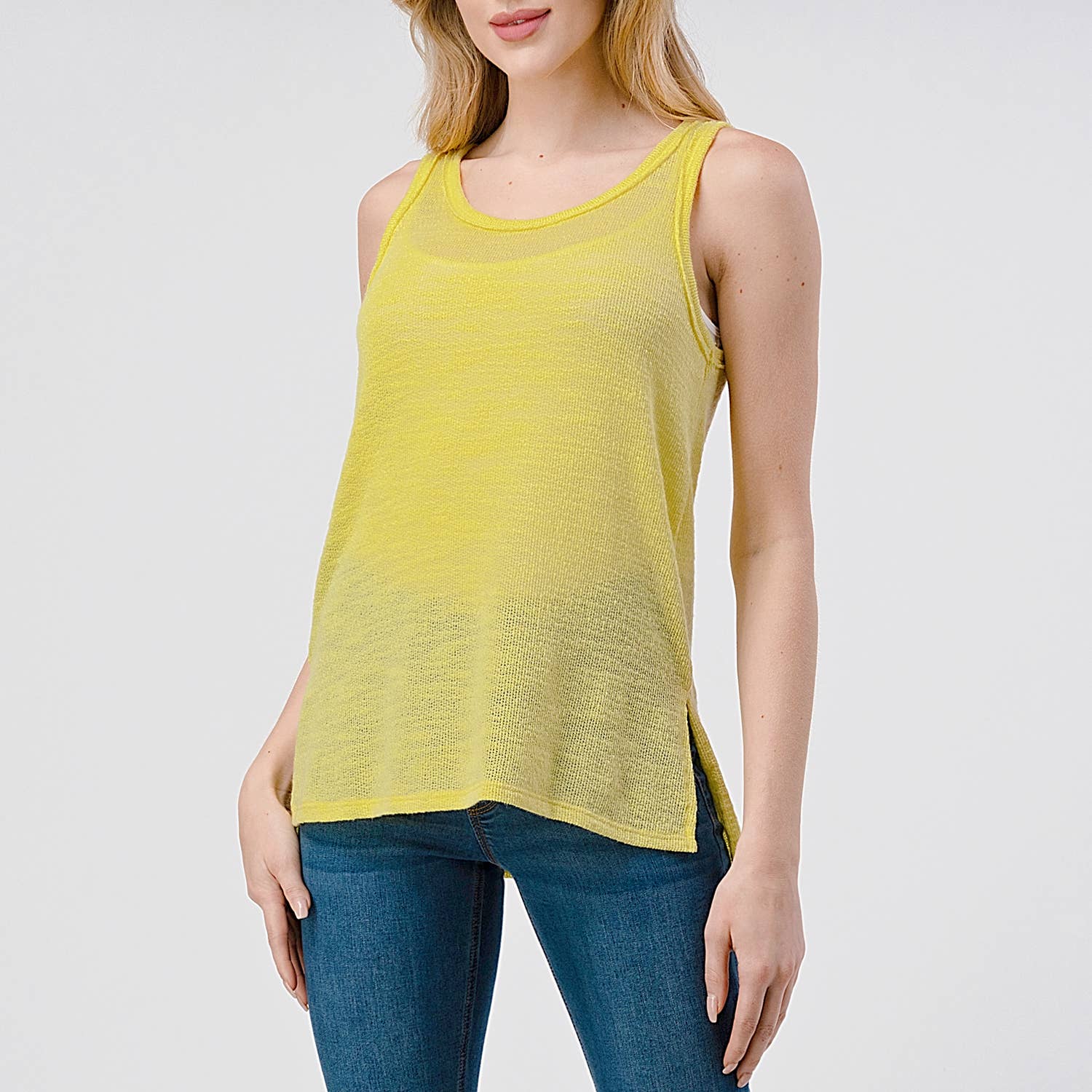 Heimious - Vendita all'ingrosso Canotta - Donna - Canotta Slub Texture con spacchi laterali, T46714