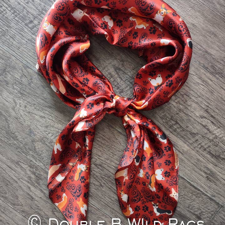 Double B Wild Rags – Großhandel Schal – Damen – Wildtuch 100% SEIDE 827 Roter Corgi Paisley Cowboy Western Halstuch Bandana von Double B Wild Rags
