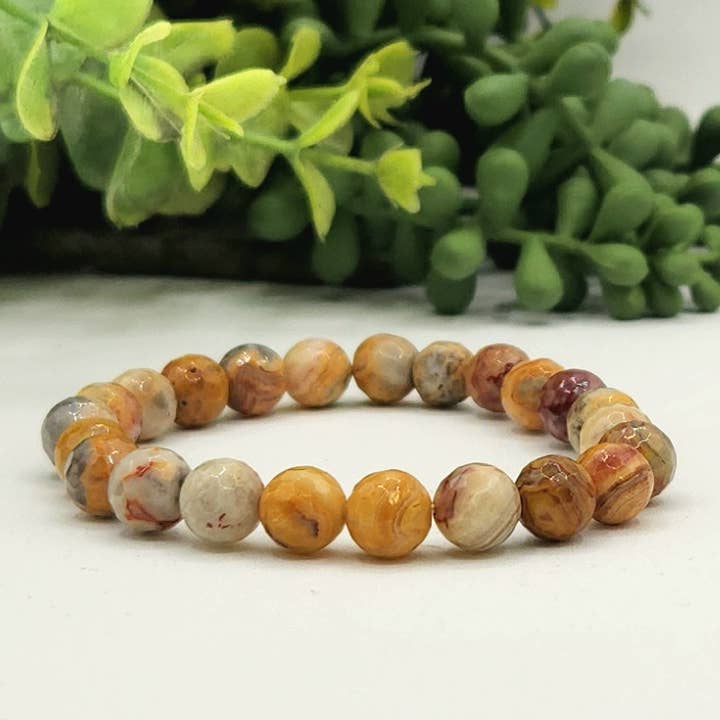 Yellow Crazy Lace Agate Faceted 8mm Bracelet-7.5" Long for wholesale by Meraki Gemstones