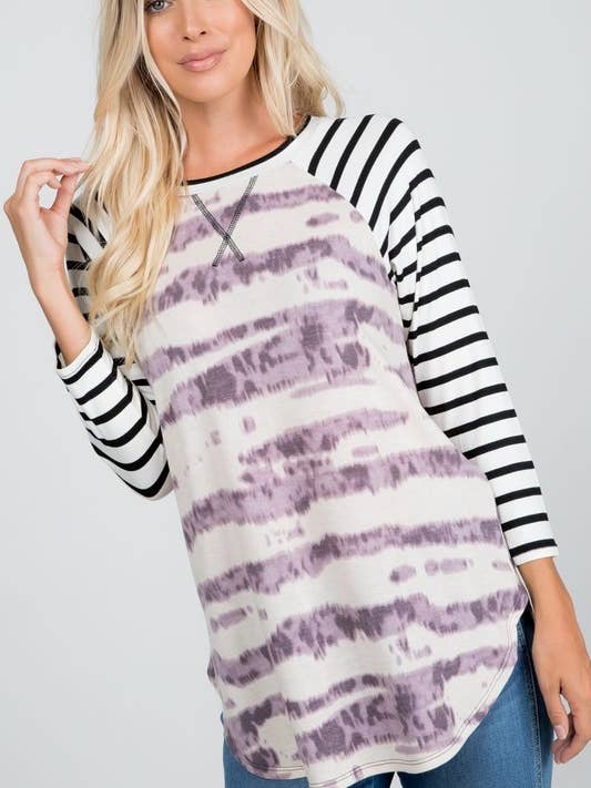 Batikmönstrad randig ärm baseballtröja - Modern passform för wholesale av Rose Mellow Fashion