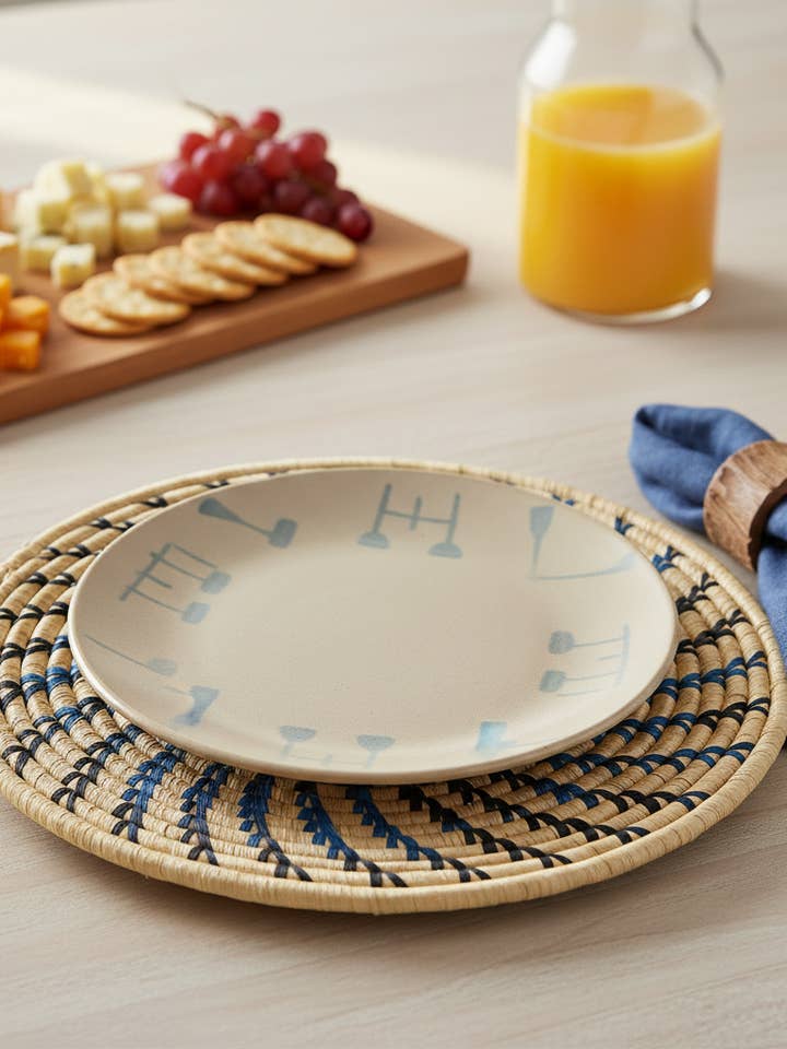 Blue Beige Woven Trivet Mats Set of 3 for wholesale by Reflektion Design